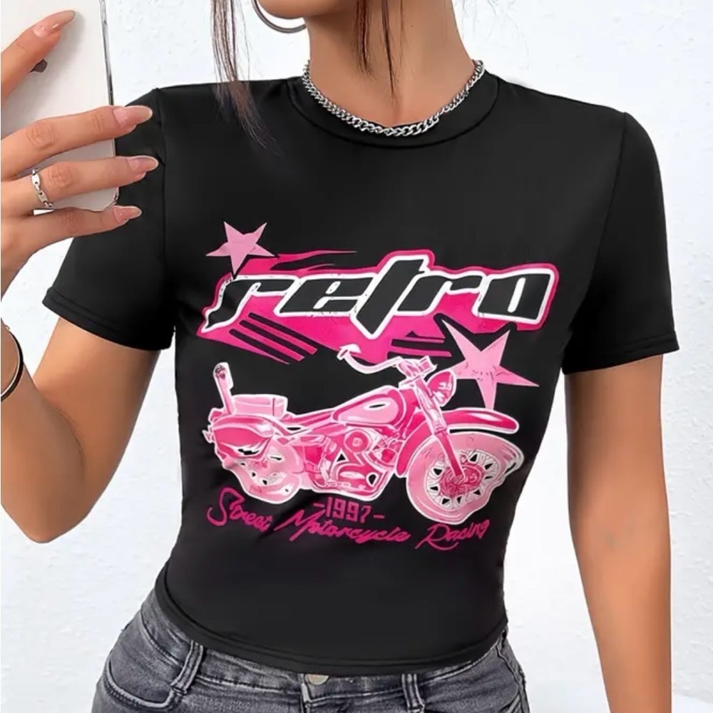 Motorcycle Graphic Y2K Crop Tee
